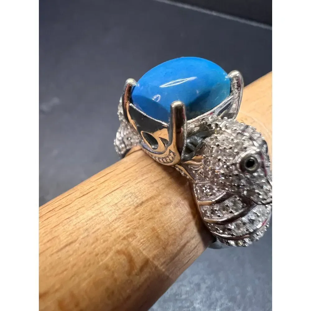 NEW Ceruleite and zircon seahorse ring in sterling silver size 8